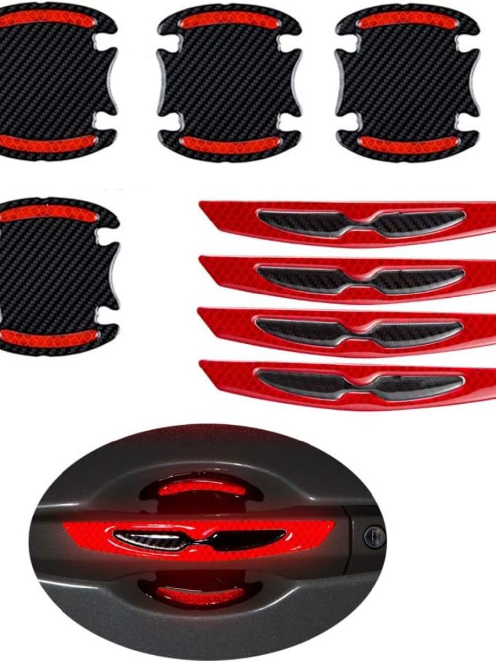 8pcs Universal 3D Carbon Fiber Car Door Handle Paint Scratch Protector Sticker A